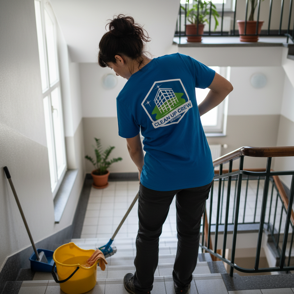 Sauberes, modernes Treppenhaus mit Holzgeländer und gepflegten Stufen in Bremen